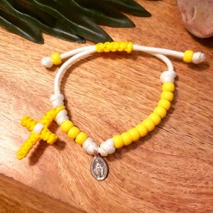 NEW! Rosary Bracelet HANDMADE Yellow on White